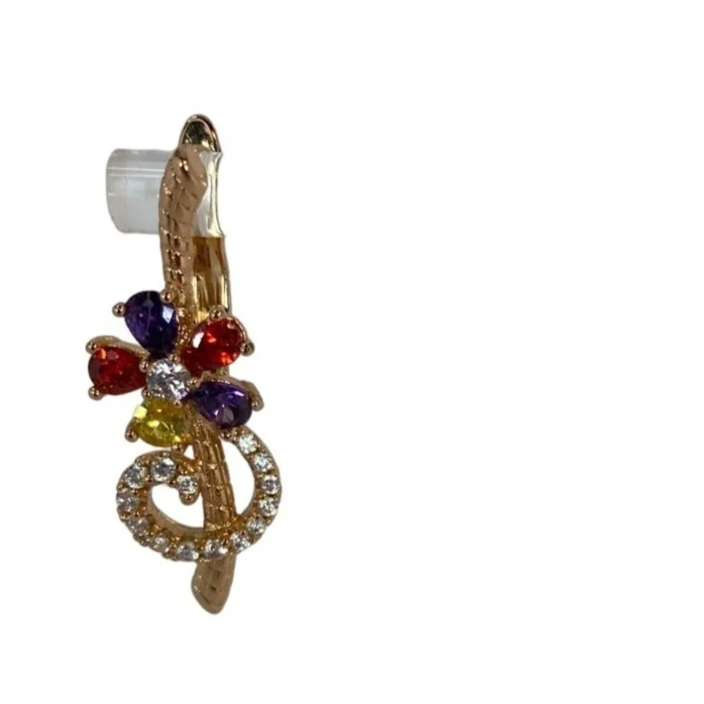 Musical note key note music symbol‎ gold tone rhinestone latch-back earrings OS